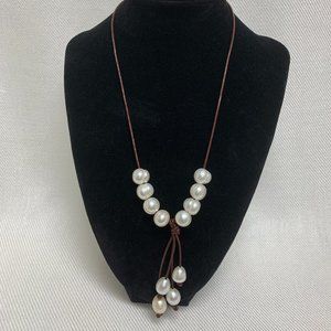 Silpada Freshwater Multi-Pearl Necklace on Leather Cording